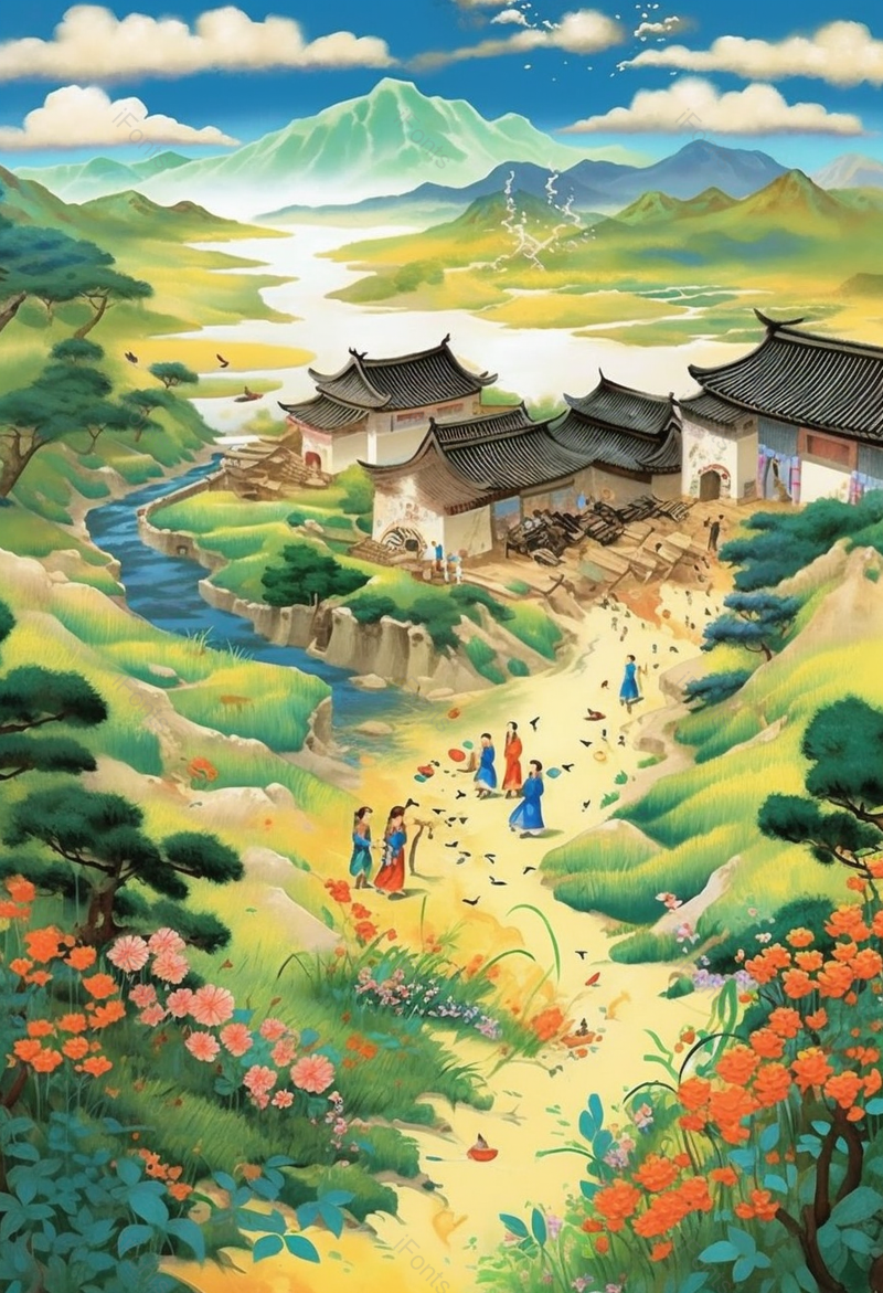 古代农舍田园风景手绘插画,插画/手绘图,插画/手绘图库,插画/手绘图下载,插画/手绘
